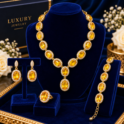 Premium Bridal/Party Oval Topaz Stone Jewelry Set